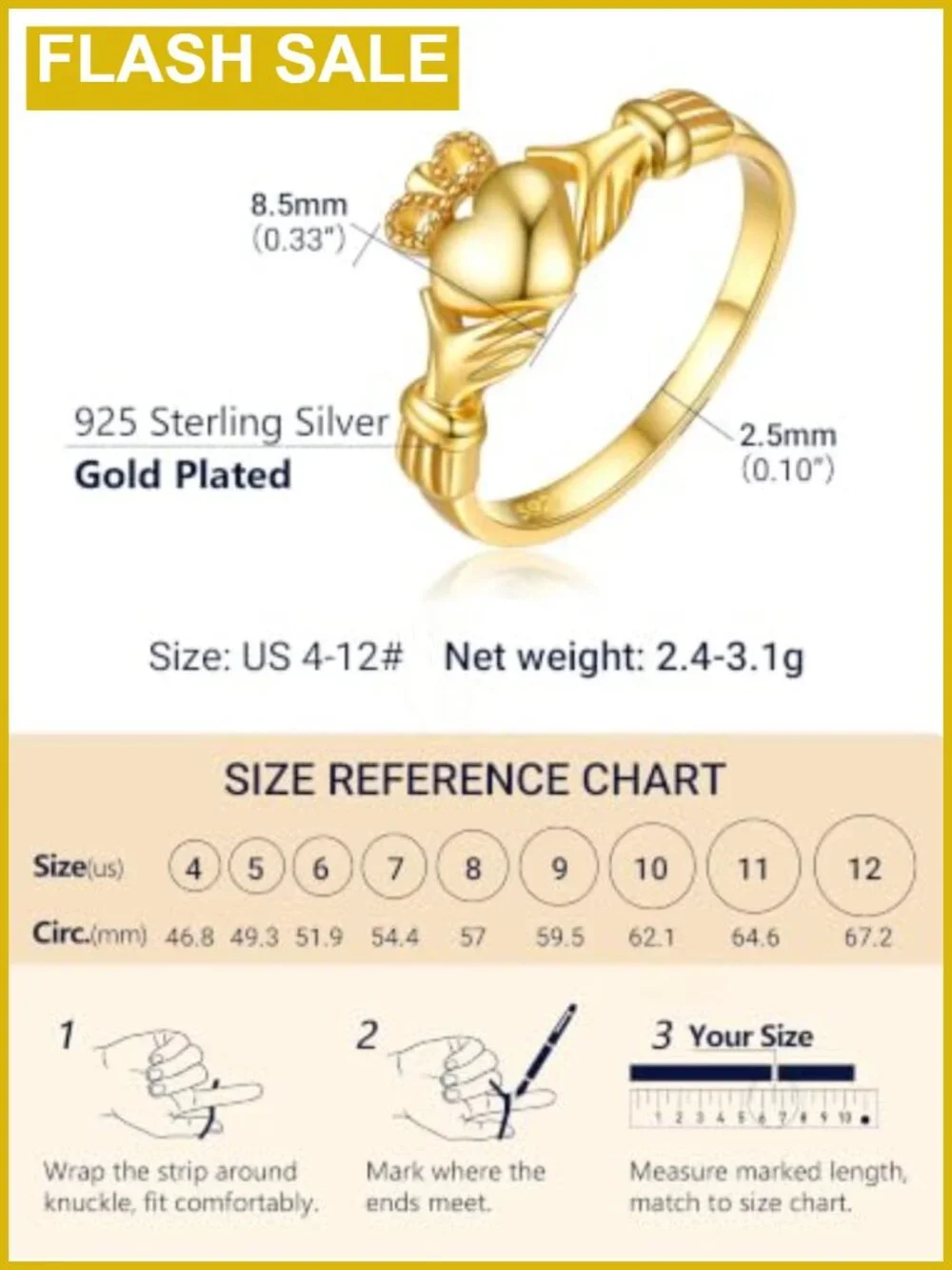 925 Sterling Silver Irish Claddagh Ring Promise Band
